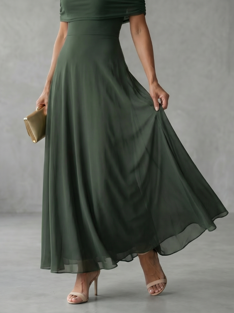 JUNE | OFF SHOULDER DRAPED MIDI DRESS