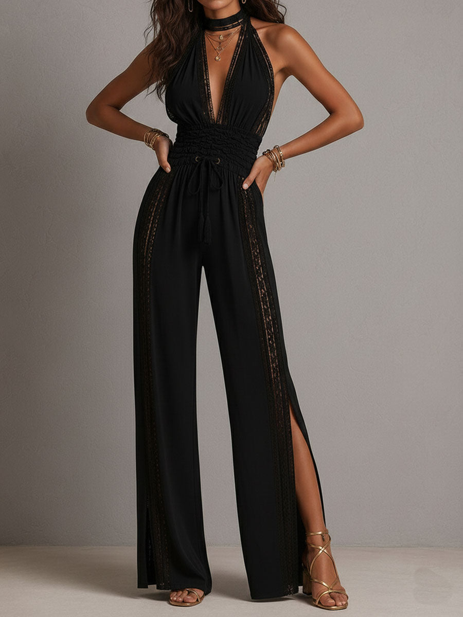 CORA | LACE HALTER JUMPSUIT