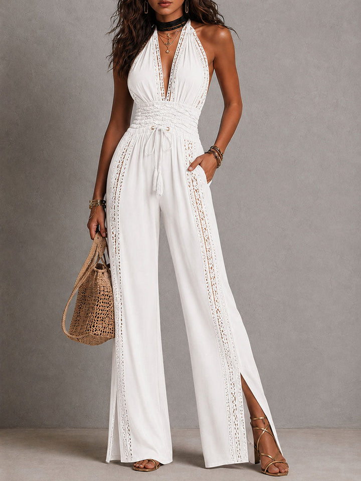 CORA | LACE HALTER JUMPSUIT