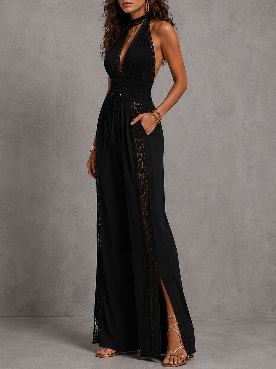 CORA | LACE HALTER JUMPSUIT