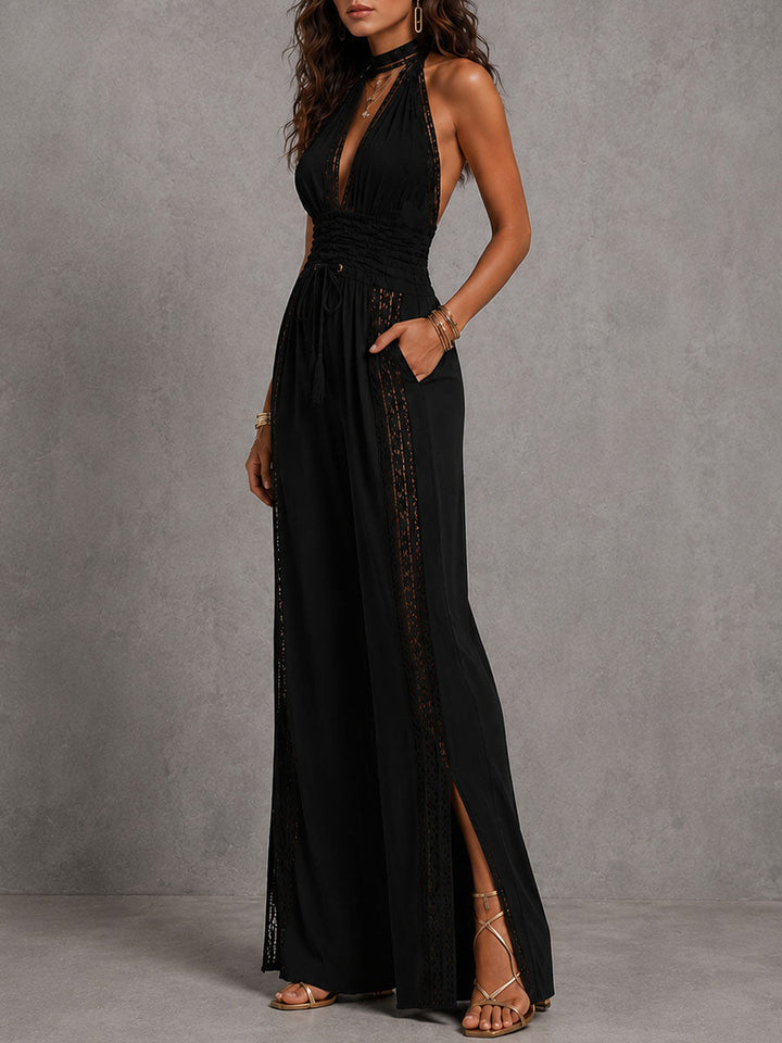 CORA | LACE HALTER JUMPSUIT