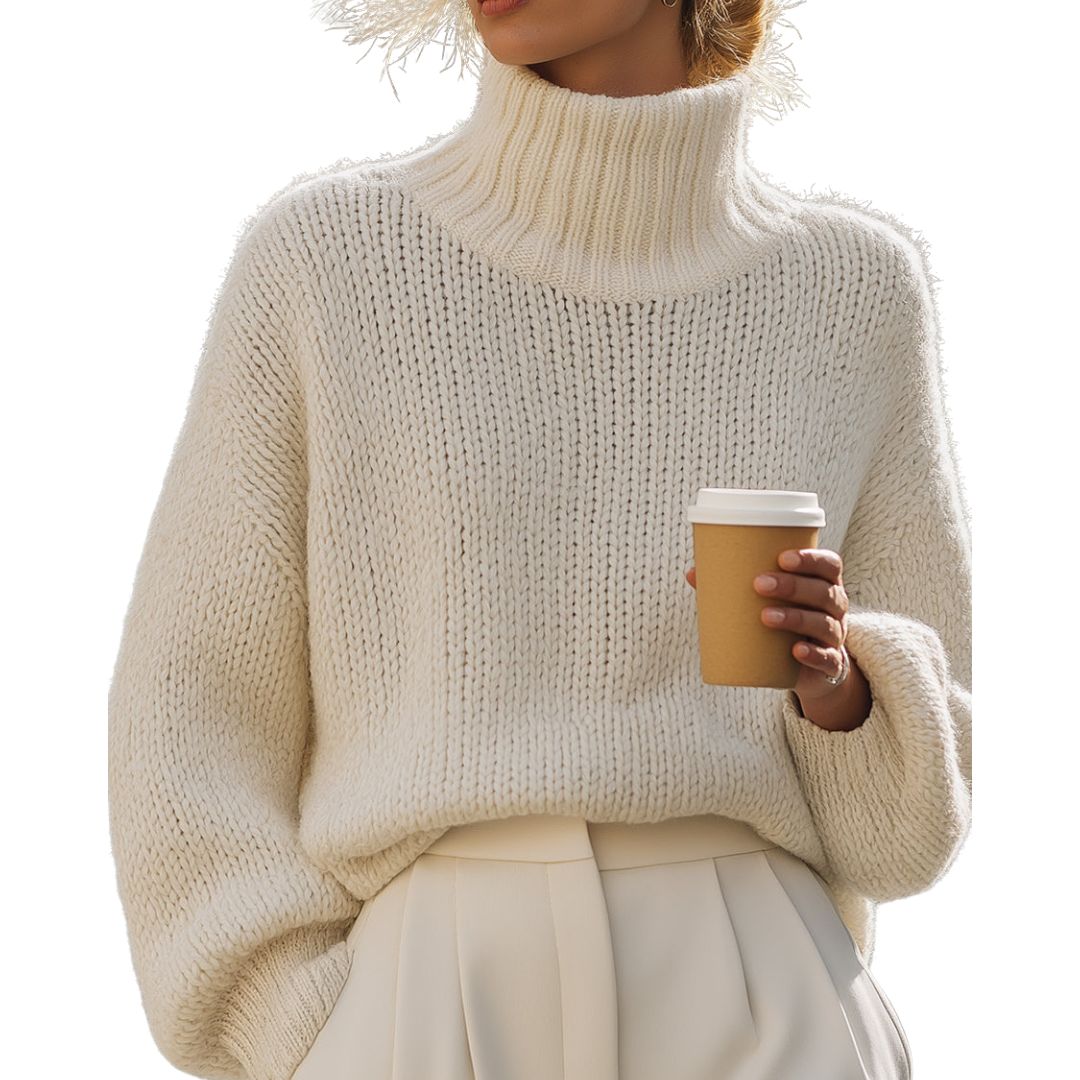 LISA |  CREAM OVERSIZED ROLL- NECK SWEATER