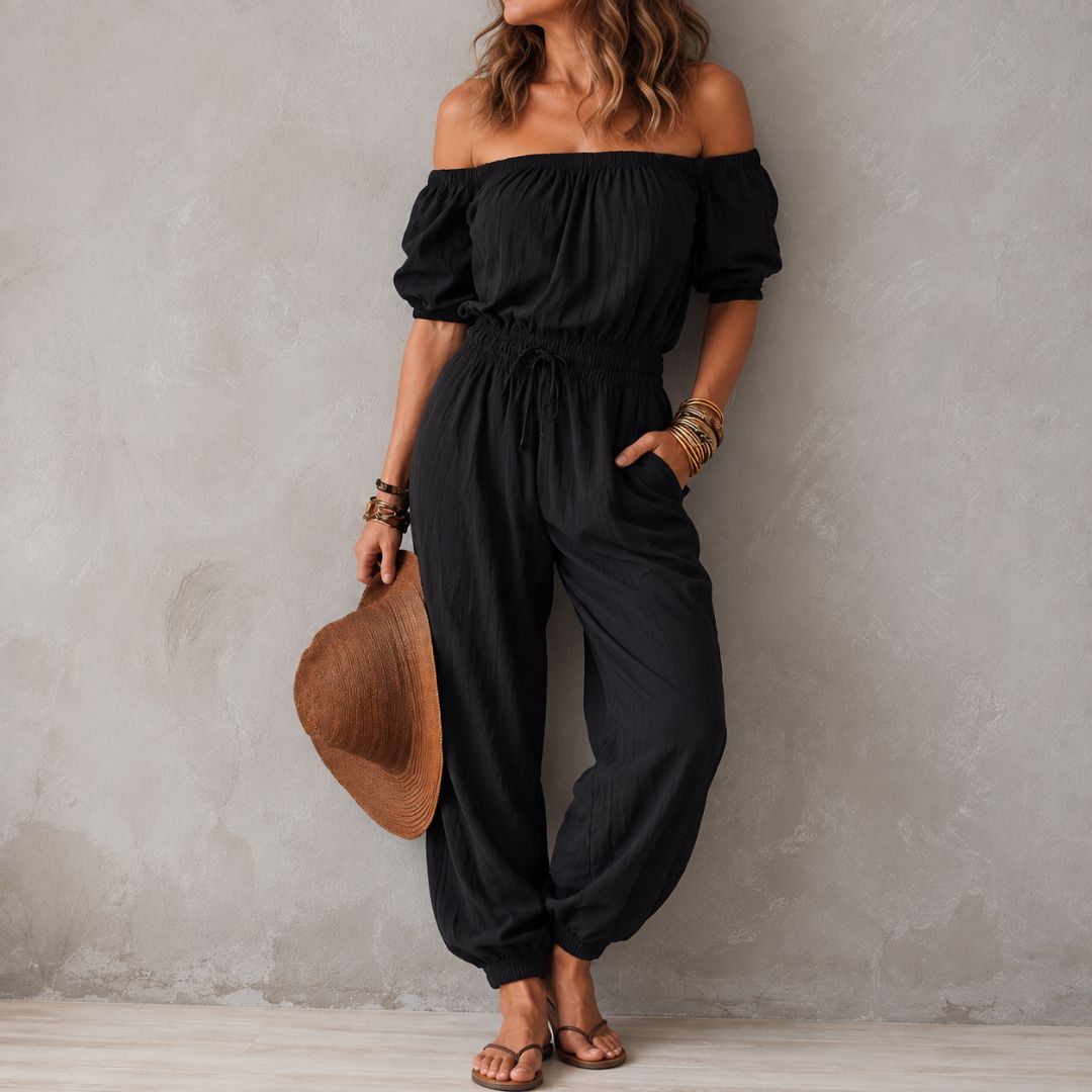 CELESTE | OFF-SHOULDER WOVEN JUMPSUIT