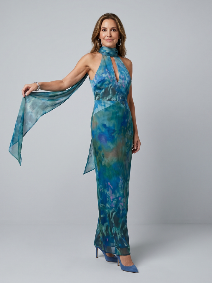JUNIPER | KEYHOLE HALTER SLEEVELESS MAXI DRESS