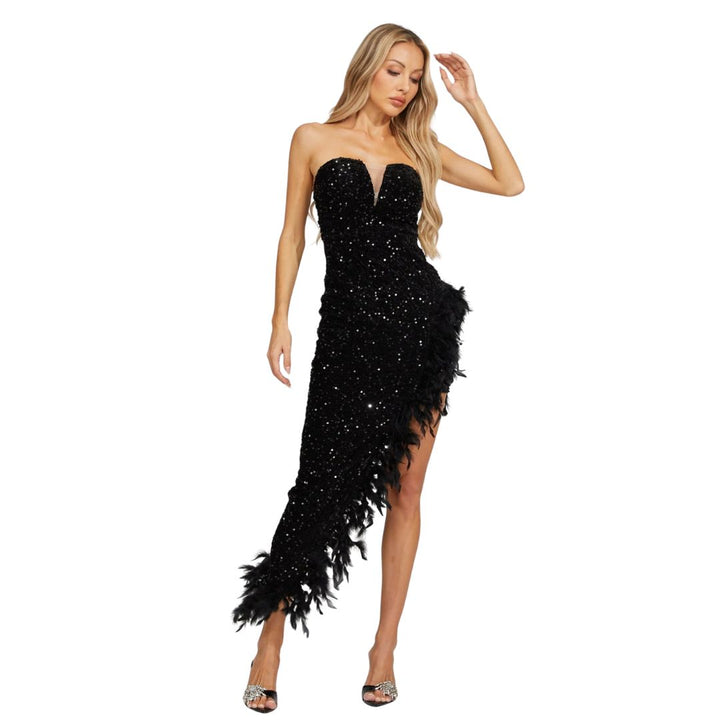 HAZEL | MIDNIGHT FEATHERED SEQUIN MINI DRESS