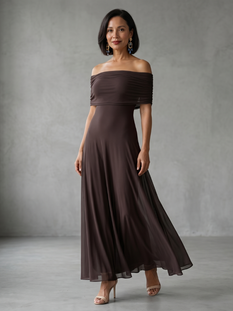 JUNE | OFF SHOULDER DRAPED MIDI DRESS