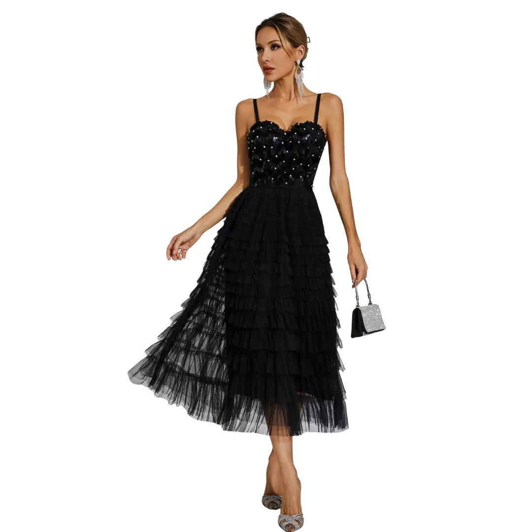 TATIANA | BLACK SEQUIN SLIP MAXI DRESS