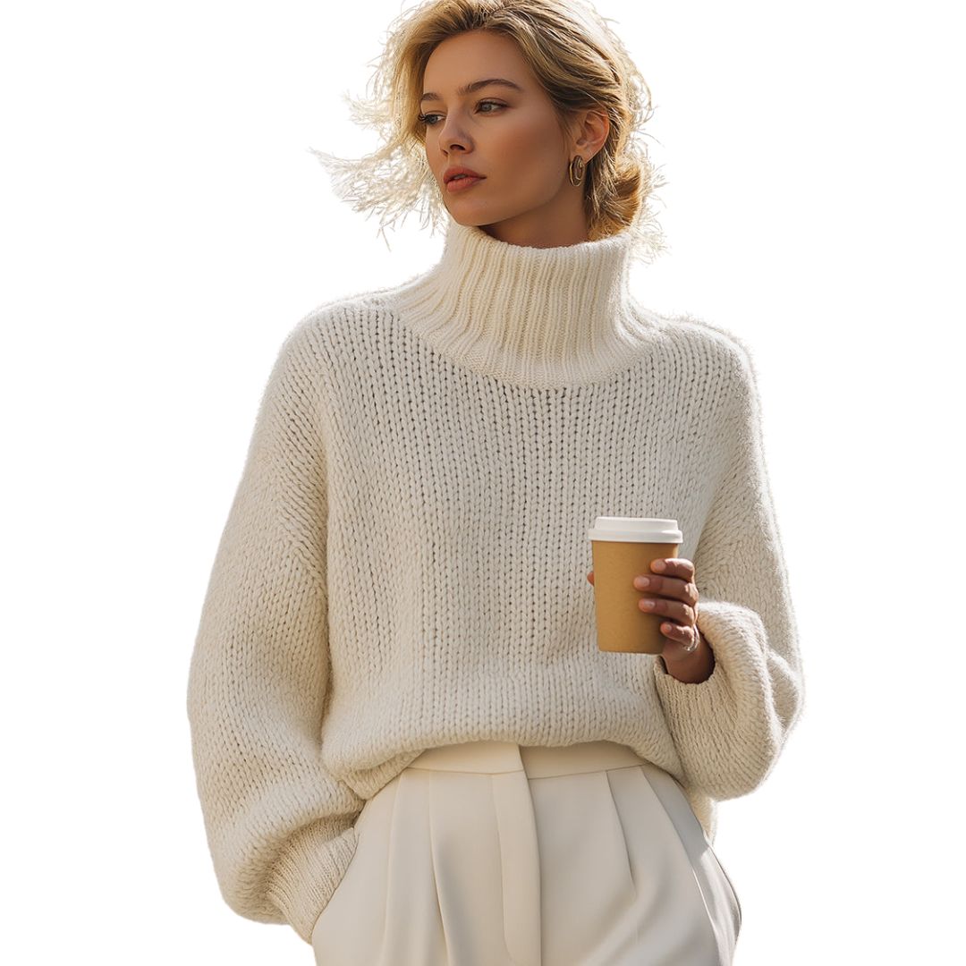 LISA |  CREAM OVERSIZED ROLL- NECK SWEATER