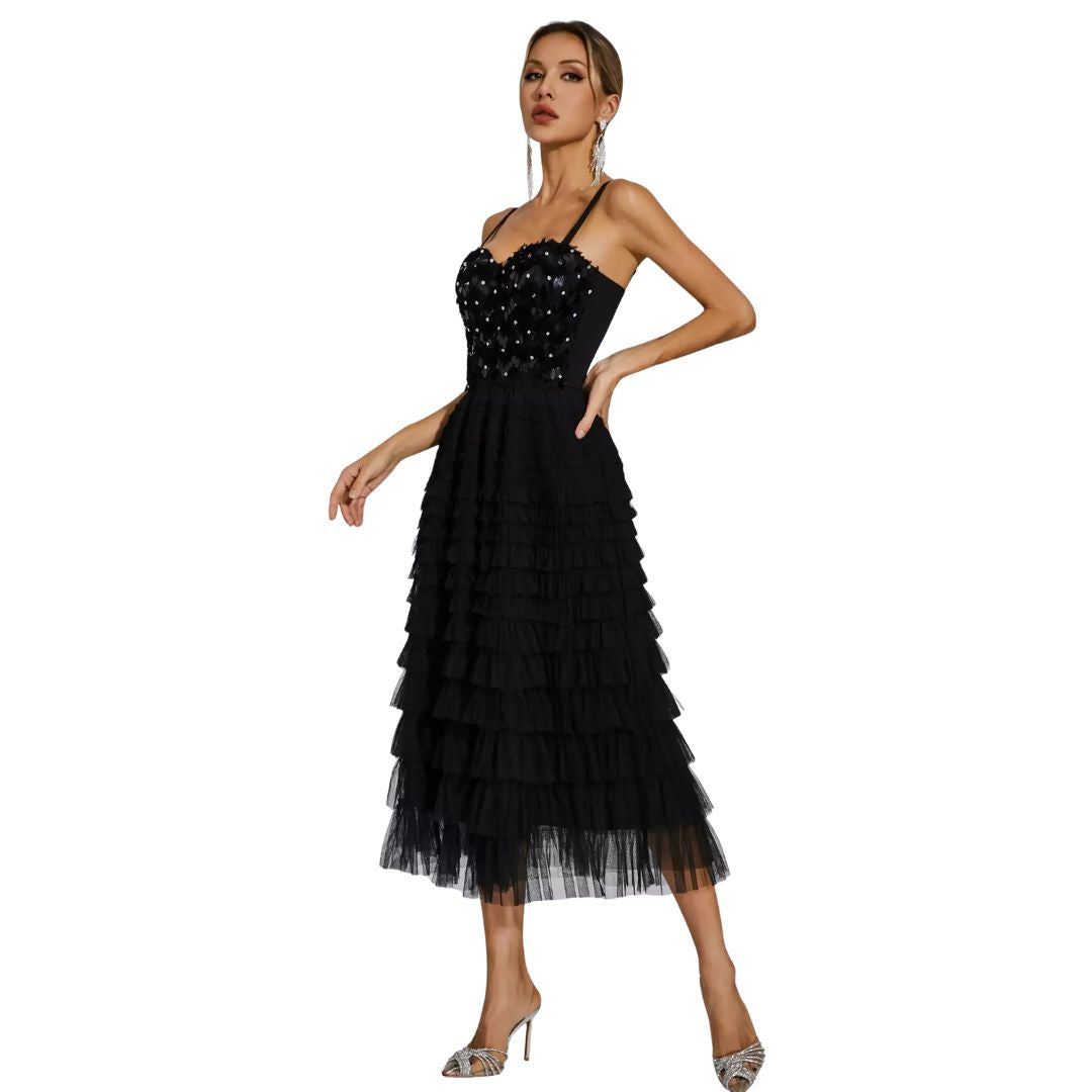 TATIANA | BLACK SEQUIN SLIP MAXI DRESS