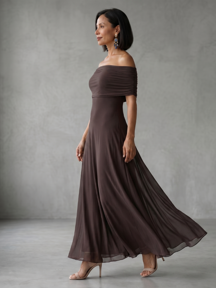 JUNE | OFF SHOULDER DRAPED MIDI DRESS