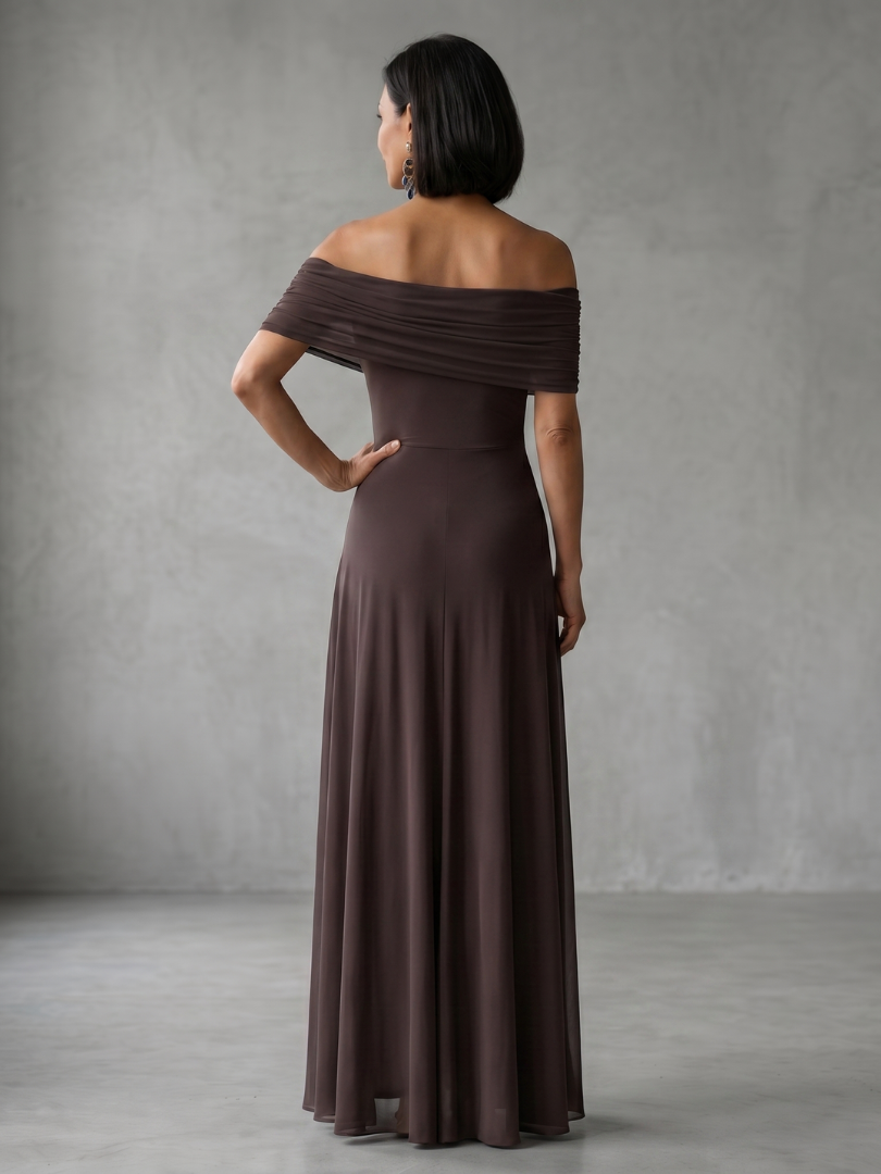 JUNE | OFF SHOULDER DRAPED MIDI DRESS