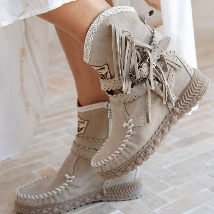 QUEENIE TAUPE | WESTERN BOOTS WITH BOHO SOUL