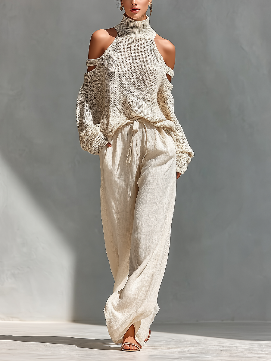 AMELIA | COLD-SHOULDER TOP & WIDE-LEG PANTS SET