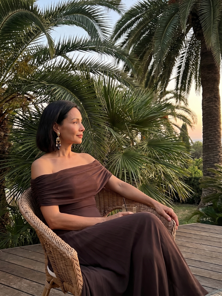 JUNE | OFF SHOULDER DRAPED MIDI DRESS