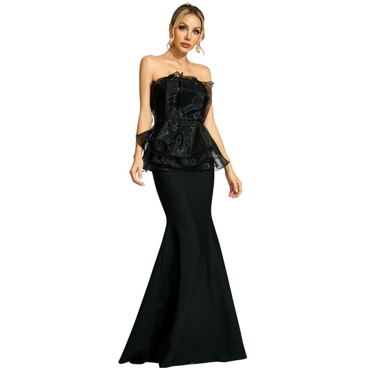 GLORIA | BLACK PEPLUM EVENING MAXI DRESS