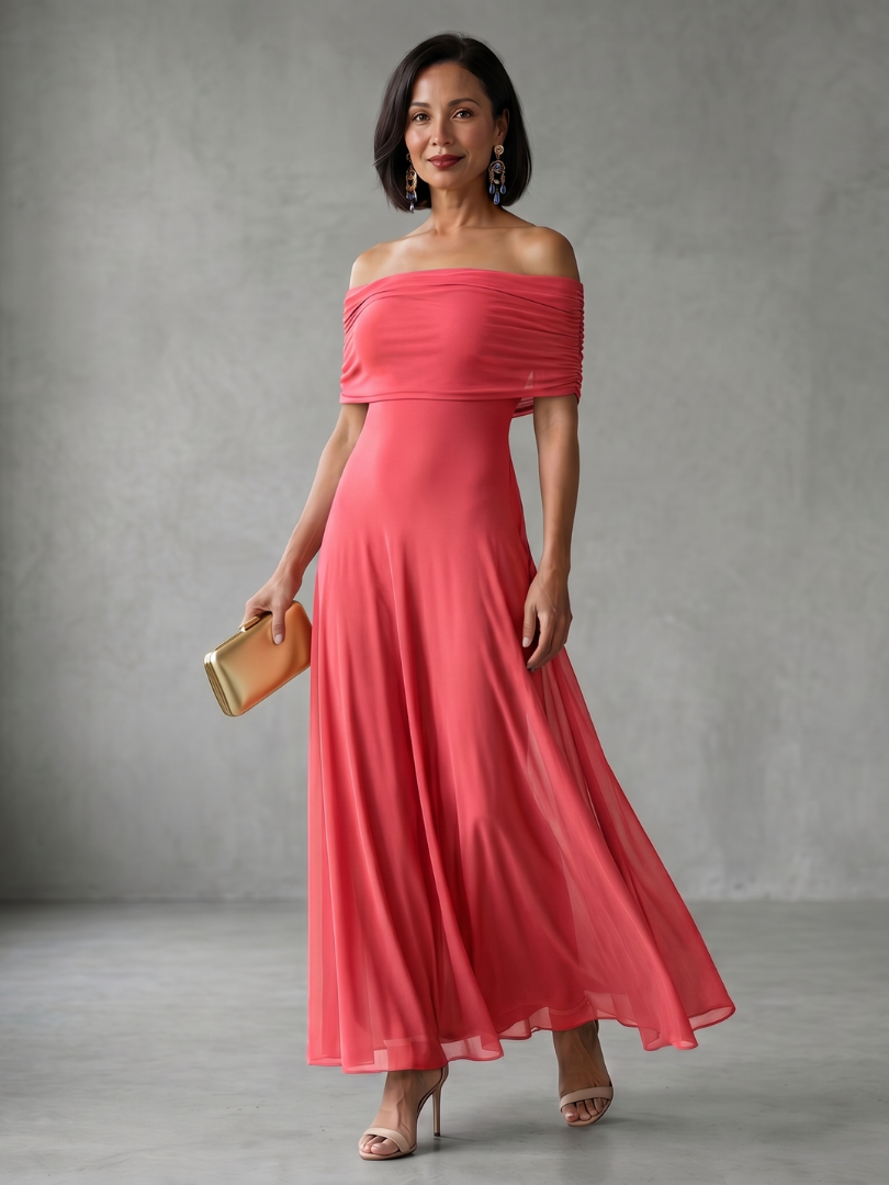 JUNE | OFF SHOULDER DRAPED MIDI DRESS