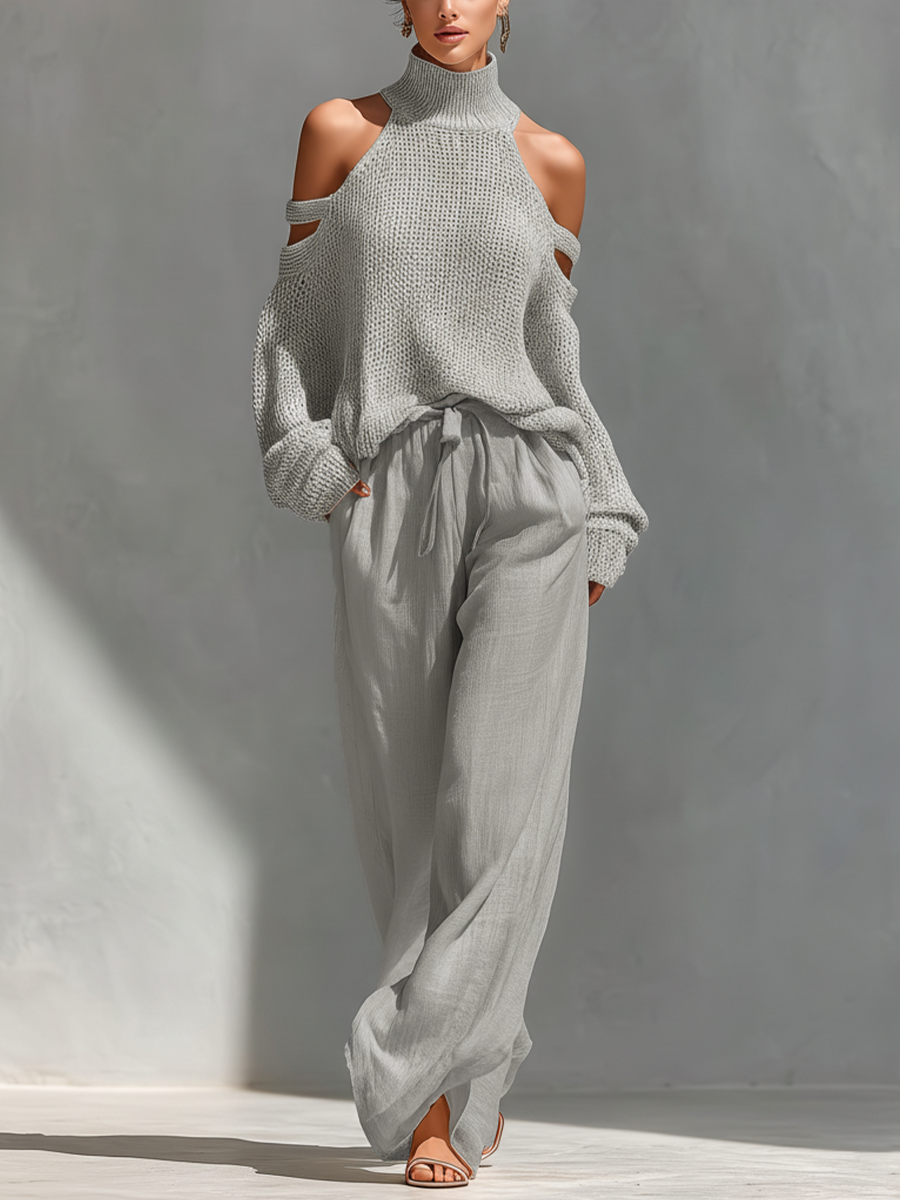 AMELIA | COLD-SHOULDER TOP & WIDE-LEG PANTS SET