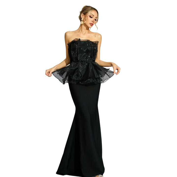 GLORIA | BLACK PEPLUM EVENING MAXI DRESS