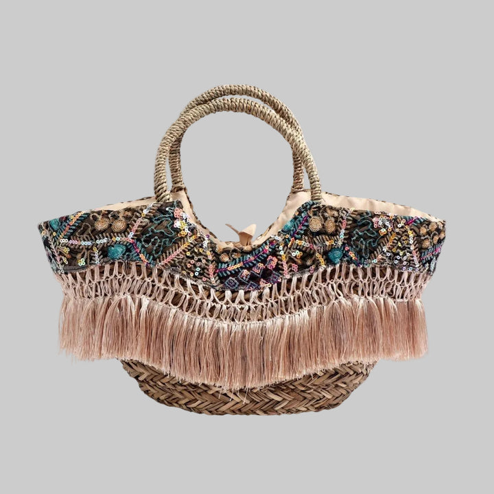 ANGELA | BAG NATURAL STRAW TOTE WITH SEQUINS.