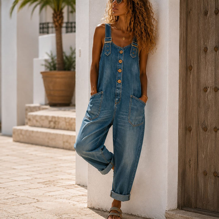 SAYLOR | VINTAGE SOFT COTTON DENIM-LOOK OVERALLS