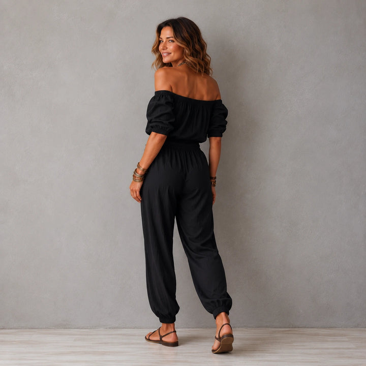 CELESTE | OFF-SHOULDER WOVEN JUMPSUIT