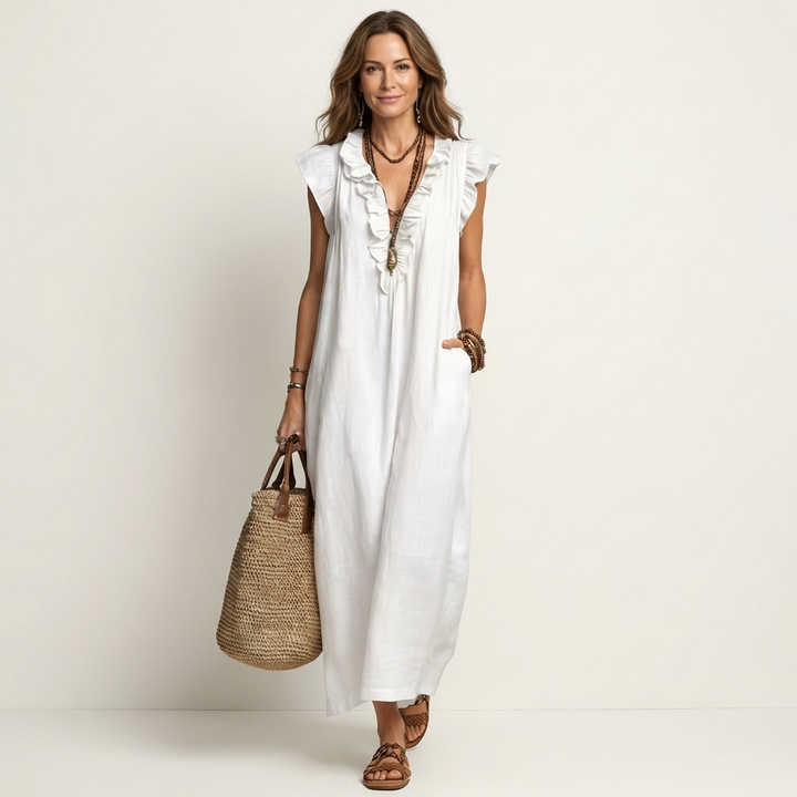 JOSETTE | RUFFLE V-NECK  MAXI DRESS