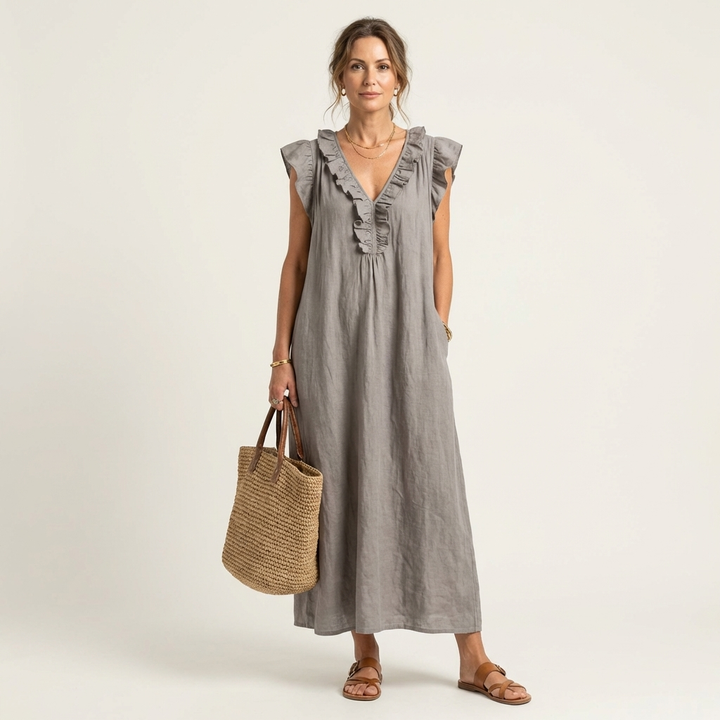 JOSETTE | RUFFLE V-NECK  MAXI DRESS