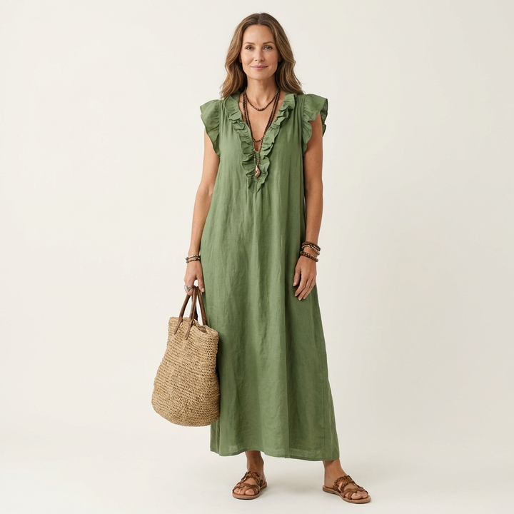 JOSETTE | RUFFLE V-NECK  MAXI DRESS