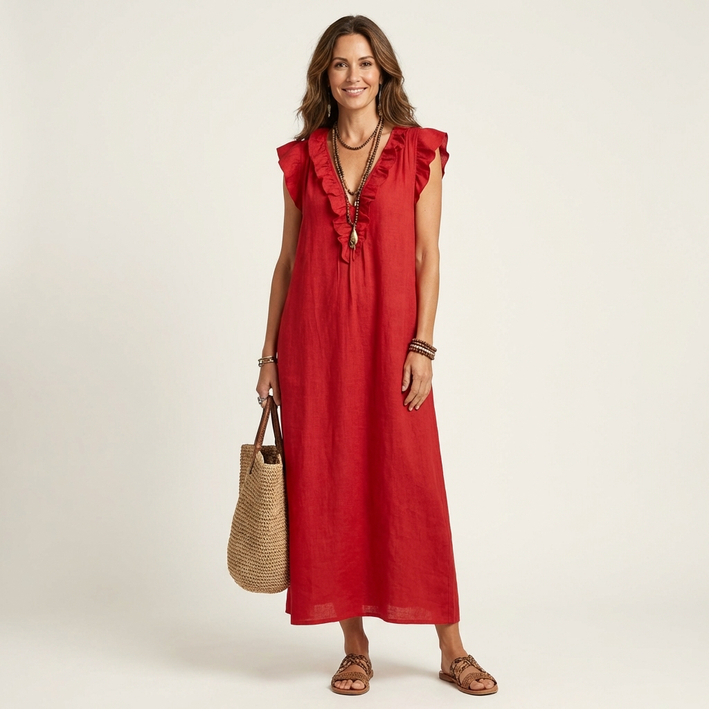 JOSETTE | RUFFLE V-NECK  MAXI DRESS