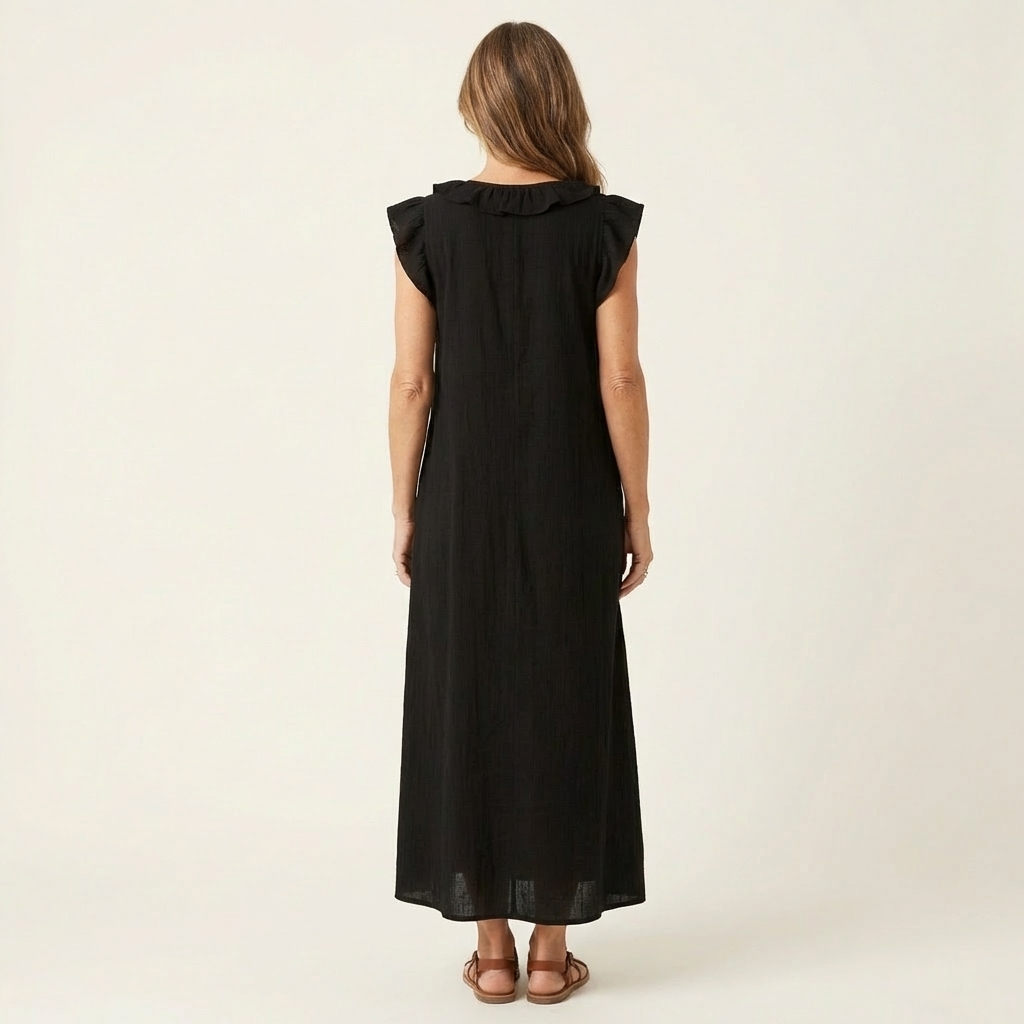 JOSETTE | RUFFLE V-NECK  MAXI DRESS