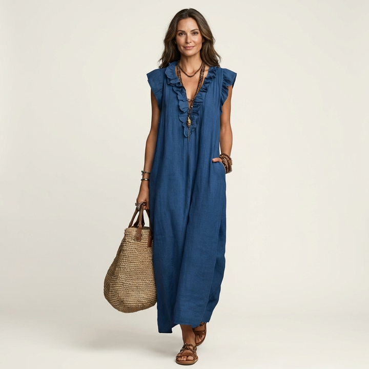 JOSETTE | RUFFLE V-NECK  MAXI DRESS
