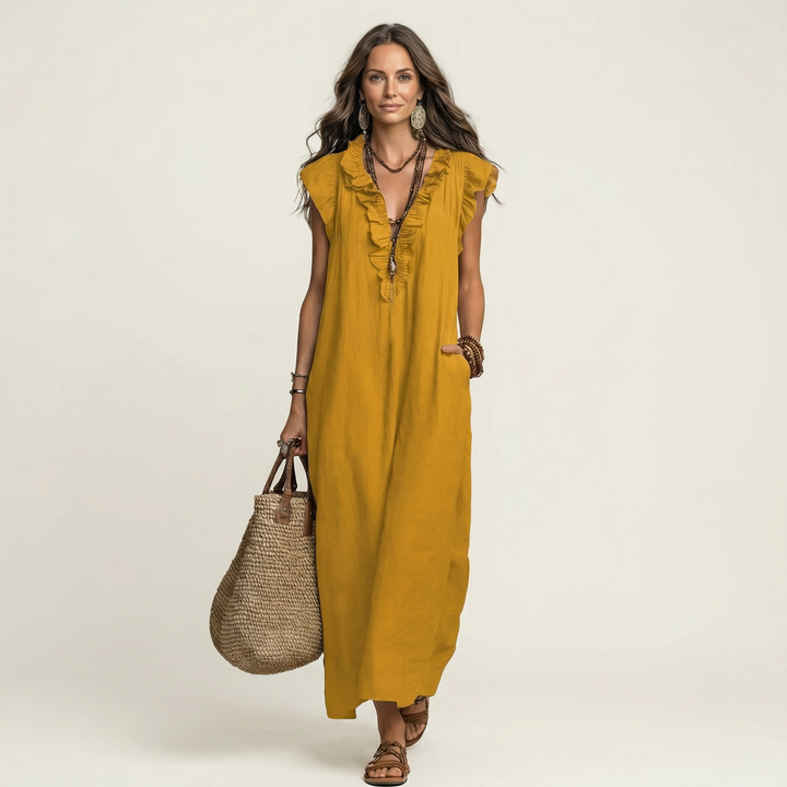 JOSETTE | RUFFLE V-NECK  MAXI DRESS