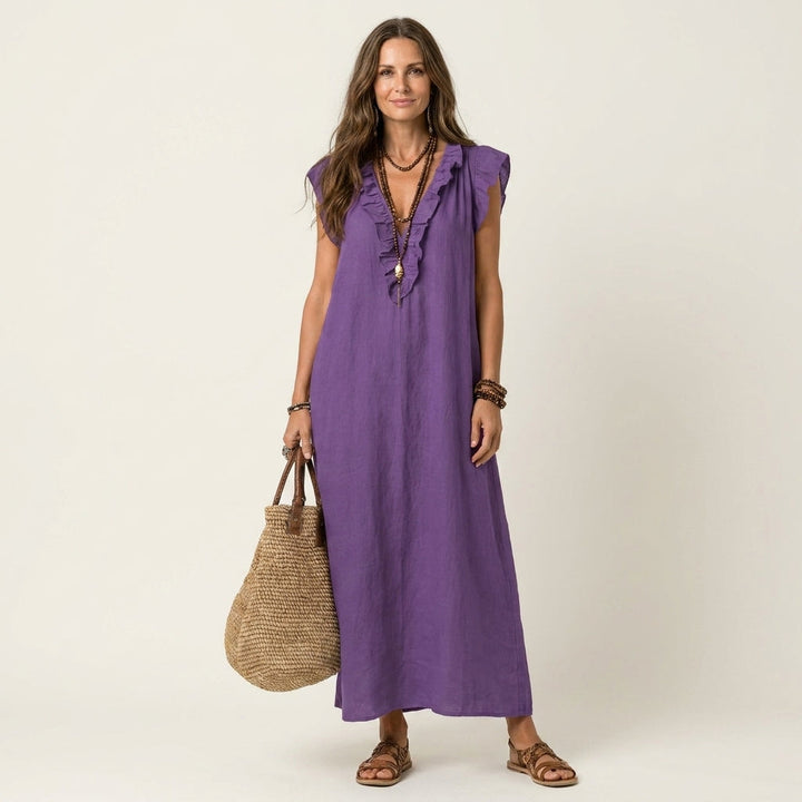 JOSETTE | RUFFLE V-NECK  MAXI DRESS