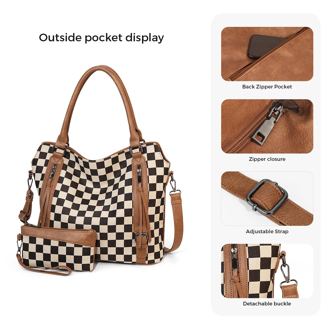 HARPER | CHECKERED HOBO TOTE BAG