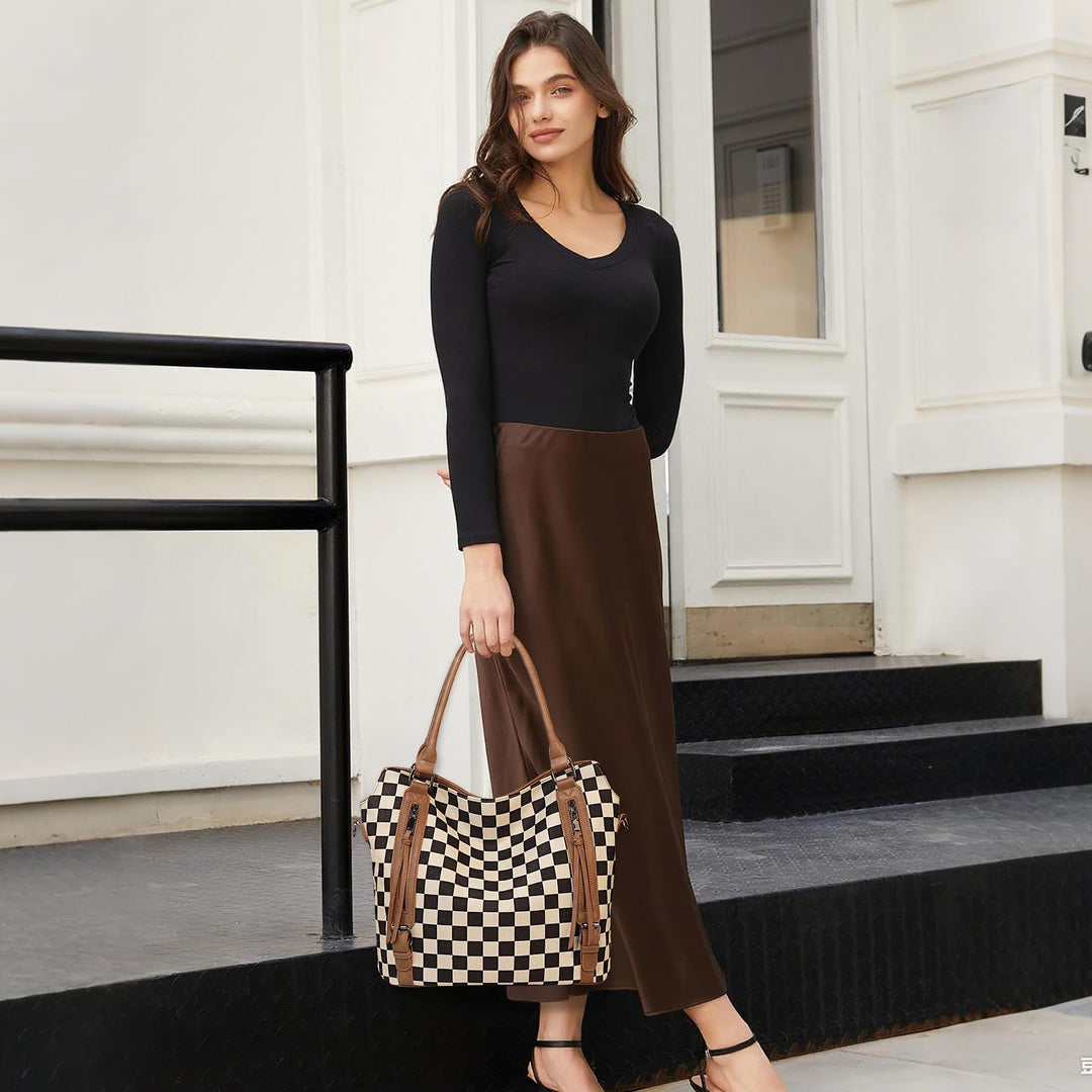 HARPER | CHECKERED HOBO TOTE BAG